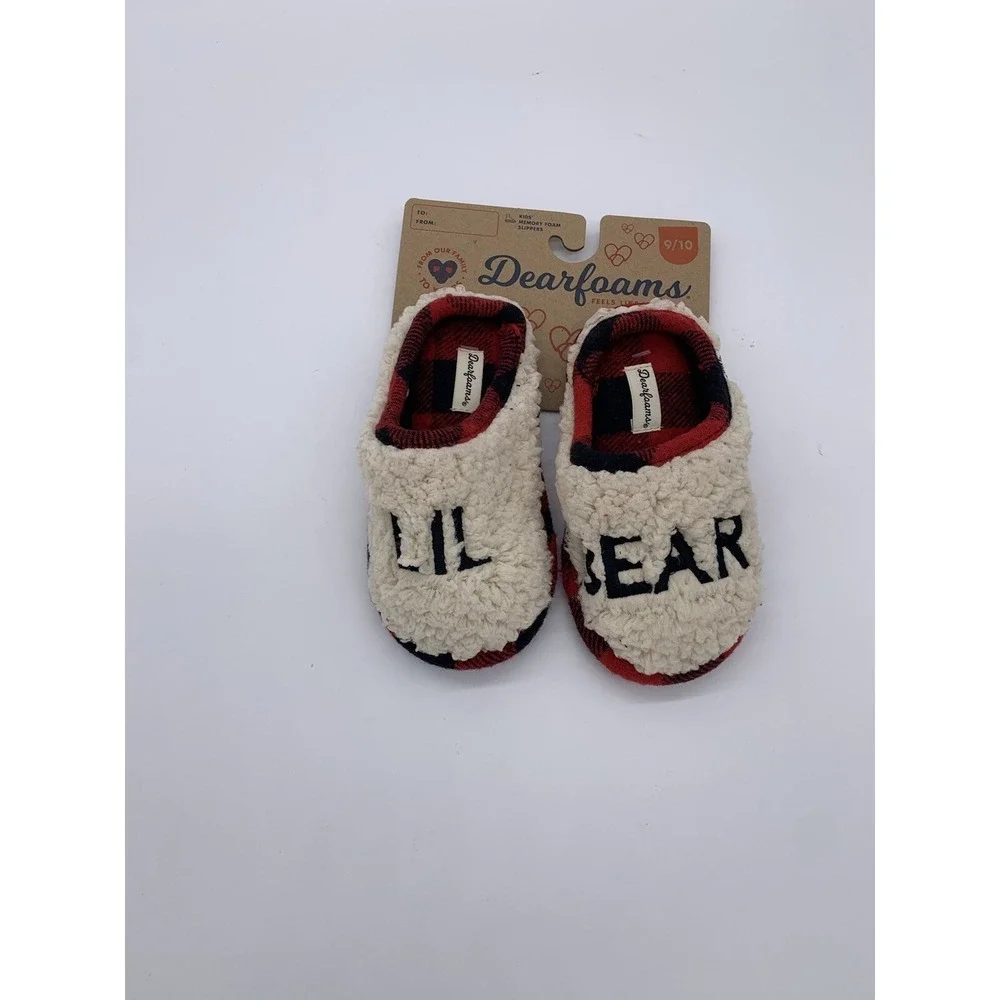NEW Dearfoams Lil Bear Sherpa Clog Slipper Size 9-10 Kids‎ Toddler Bedroom Shoes